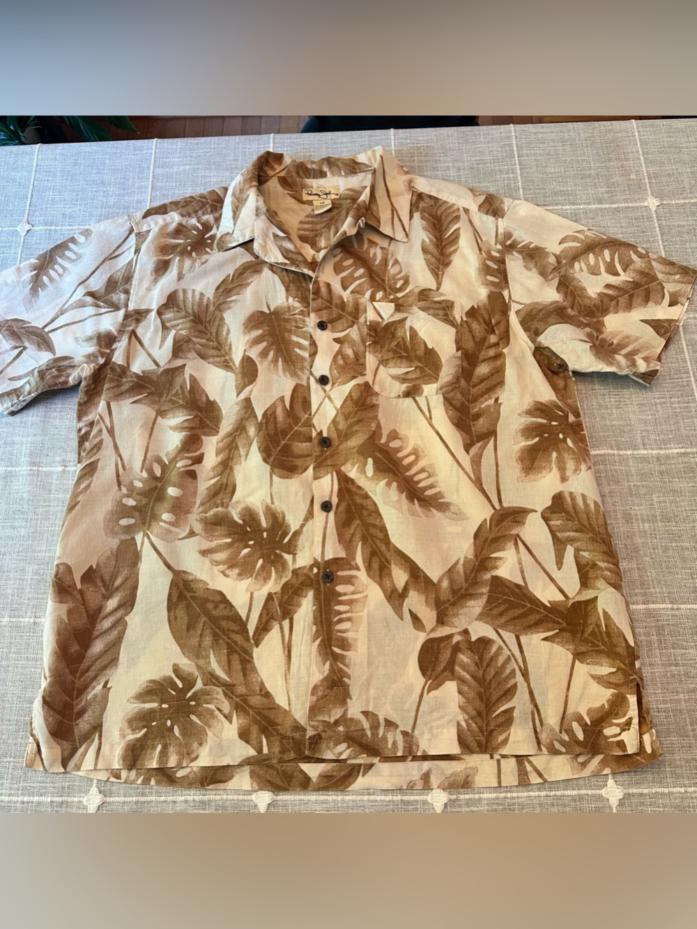 Panama‎ Jack Hawaiian Camp Shirt Men Large Brown Tropical Leaf